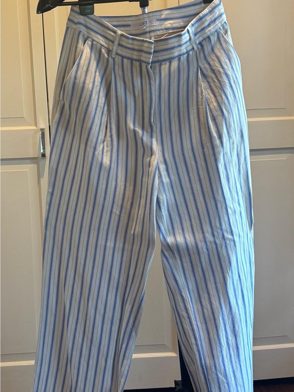 LOFT Women's Light Blue and White Striped Dress Pants